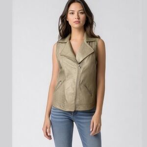 Nevada Grey Faux Leather Moto Biker Vest Size M